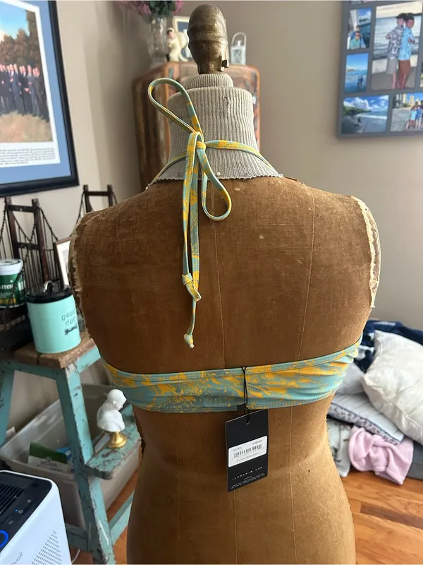 Icon Swim Yellow & Light Blue Marble String Bikini Top | Size Large (New) - Image 9