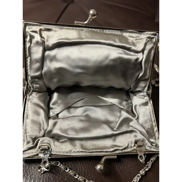 Vintage Hand Beaded Silver Art Deco Evening Bag Purse Chain Strap Ball Clasp - Image 4