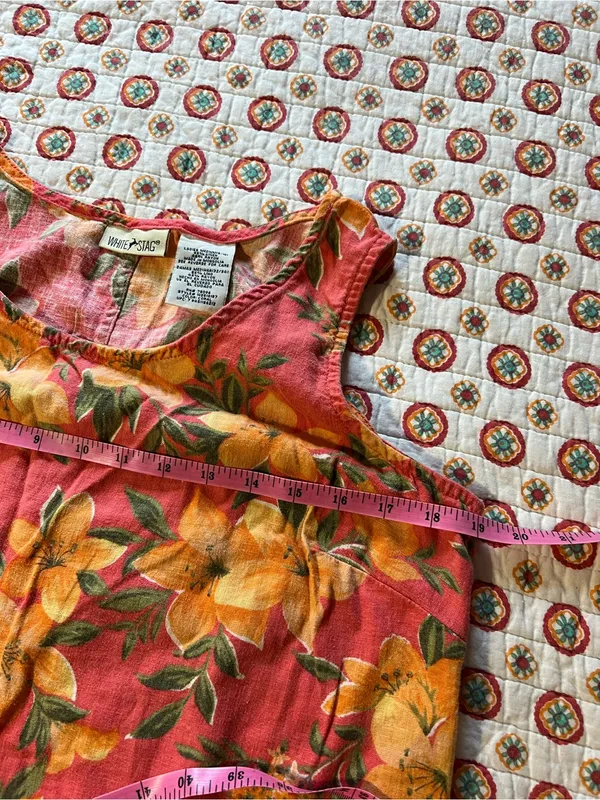 Vintage 90s Tropical Flower Hawaiian Linen Midi Dress size medium/large - Image 6