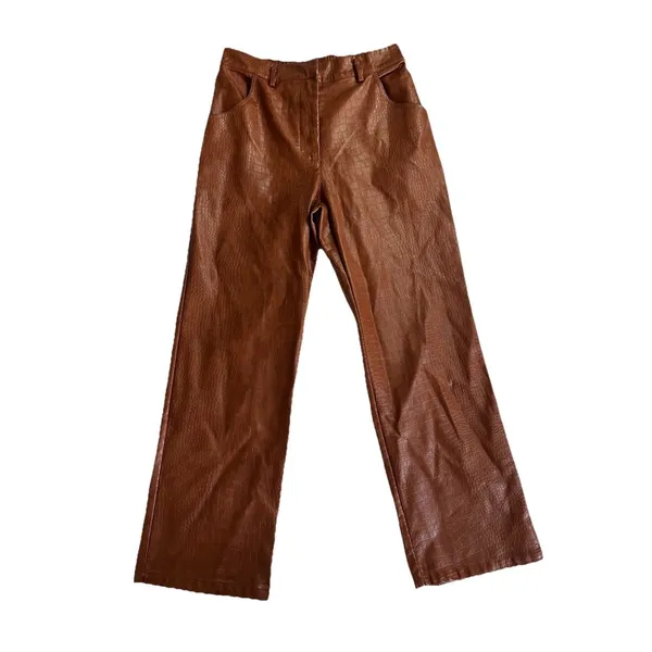Skies Are Blue Camel Vegan-leather Straight Leg Pants M Embossed - Image 3