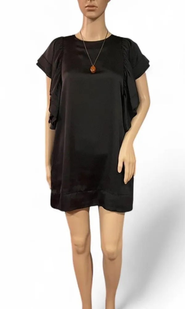 ZOA New York Black Satin Puff Sleeve Mini Dress Size Large EUC Perfect - Image 3