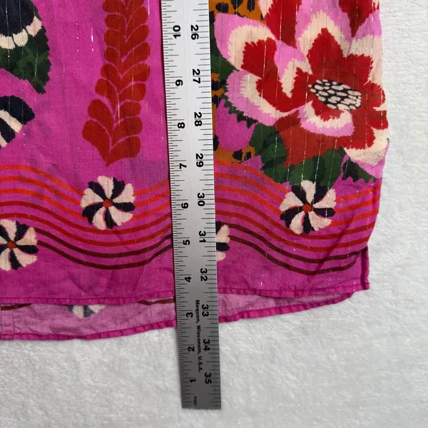 Farm Rio Pink Tropical Leopard Floral Tassel Tunic Top XS 307082 Metallic Lurex - Image 4