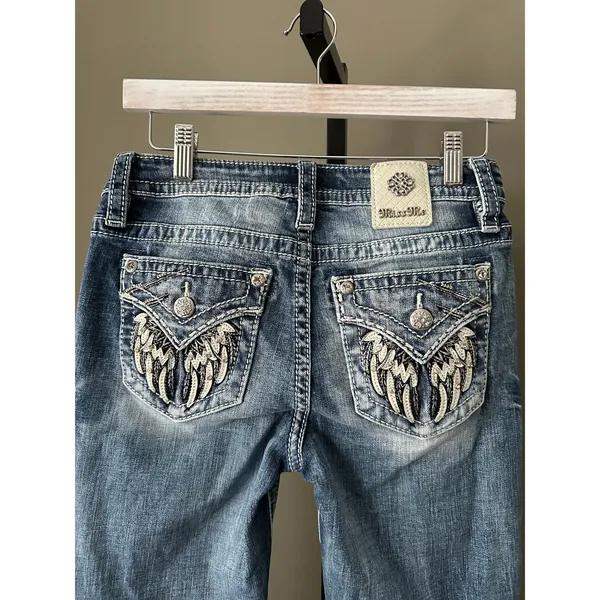 Miss Me Mid Rise Boot Cut Rhinestone Jeans Size 27 Womens - Image 5