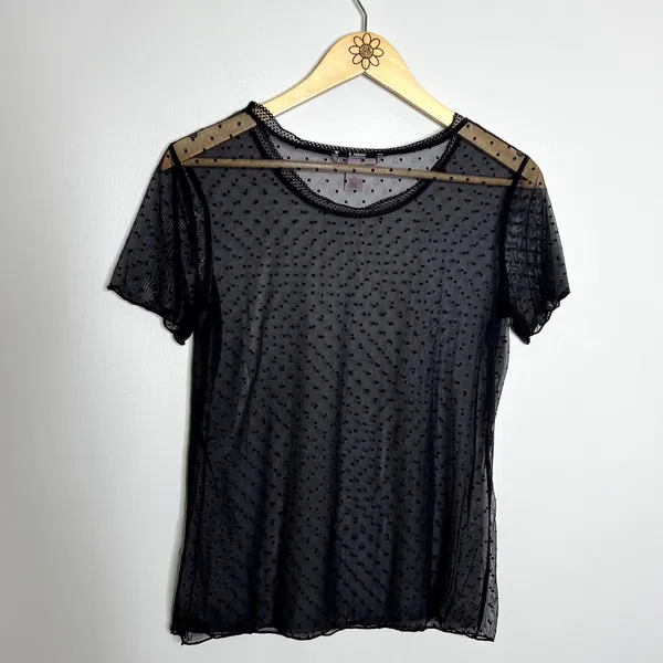 Victoria's Secret Sheer Mesh Polka Dot Black Top - Image 5