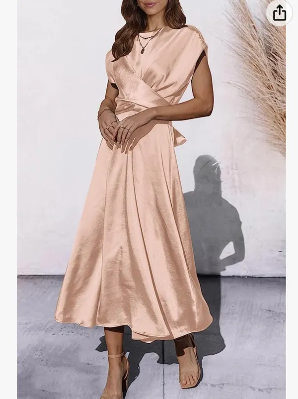 PRETTYGARDEN Women's 2023 Summer Satin Midi Dress Cap Sleeve Tie Waist Elegant A-Line Flowy Dresses - Image 7