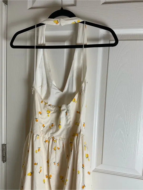 ZARA Lemon Print Halter Midi Dress Cream Yellow NWT Size M - Image 8