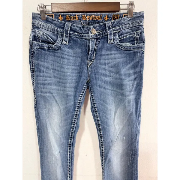 Rock Revival Johanna Straight Jeans Women's 28 Blue RJ8250T25 Embellished Boho - Image 6