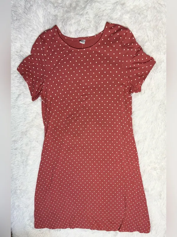 Old Navy Women's Polka Dot Dress Terracotta Rust Size M Casual Short Sleeve Midi - Image 2