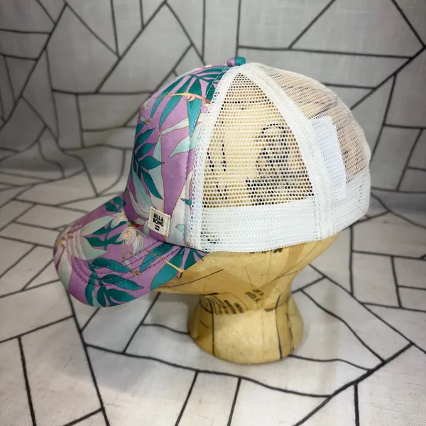 Billabong Trucker Hat OS Purple Floral Tropical Mesh‎ Snapback Cap - Image 2