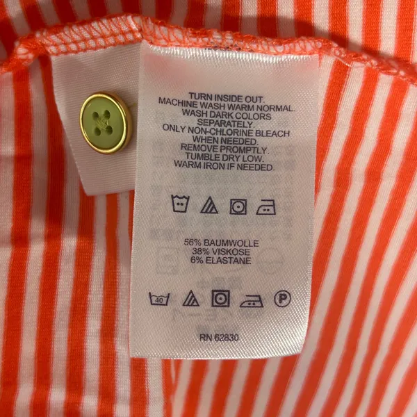 Lands End Orange White Striped Henley Dress XL 18 Short Sleeve‎ Green Belt - Image 7