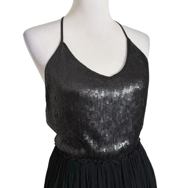 Chan Luu Sequin Puri Maxi Dress Womens XS Black Open Back Formal Chiffon Gown - Image 5