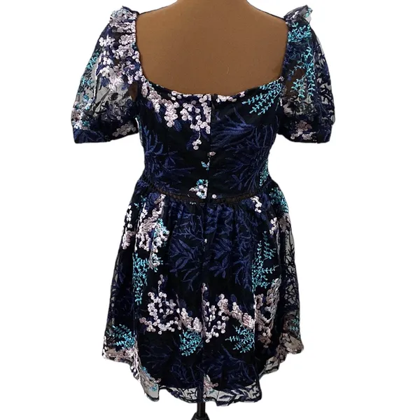 Lulus Radiant Love Black Multi Embroidered Short Sleeve Skater Floral Dress sz S - Image 3