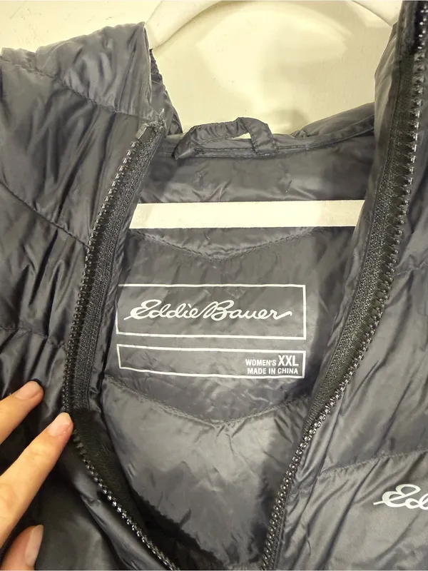 Eddie Bauer Hooded Chevron Down Parka Winter Coat Black XXL - Image 7