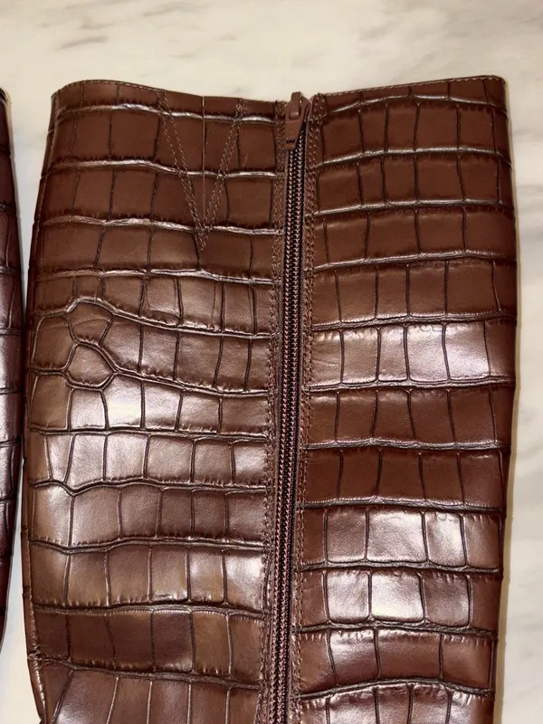 Gianni Bini Brown Crocodile Embossed Tall Knee High Boots Size 7.5M NWOB - Image 4