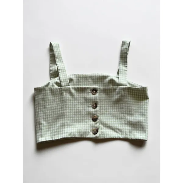 Wilfred Aritzia Gingham Cropped Tank Top Sage Green White‎ Button Back Cami 4 - Image 2