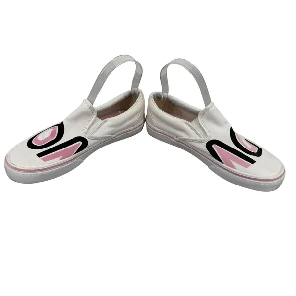 Vans Classic Slip-On OMG White Pink Black Canvas Sneakers Womens 7.5‎ Mens 6 - Image 3