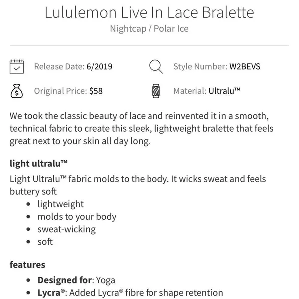 Lululemon Live In Lace Bralette in Nightcap / Polar Ice Size L - Image 8