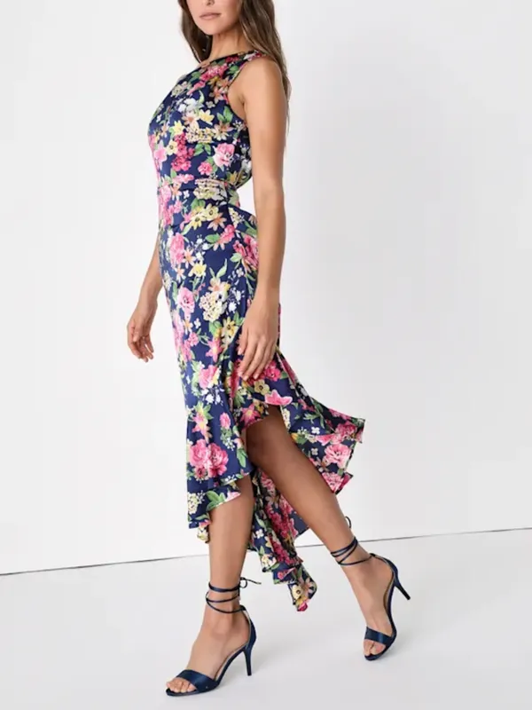 Lulus Divinely Blooming‎ Blue Multi Floral One-Shoulder Midi Dress Medium - Image 3
