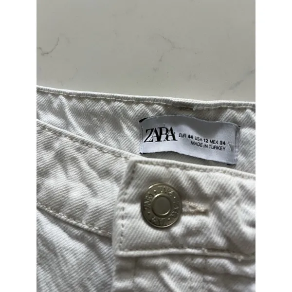 Zara Women’s White Jeans Sz 12 High Rise Wide Leg Cuffed Crop Hem - Image 4
