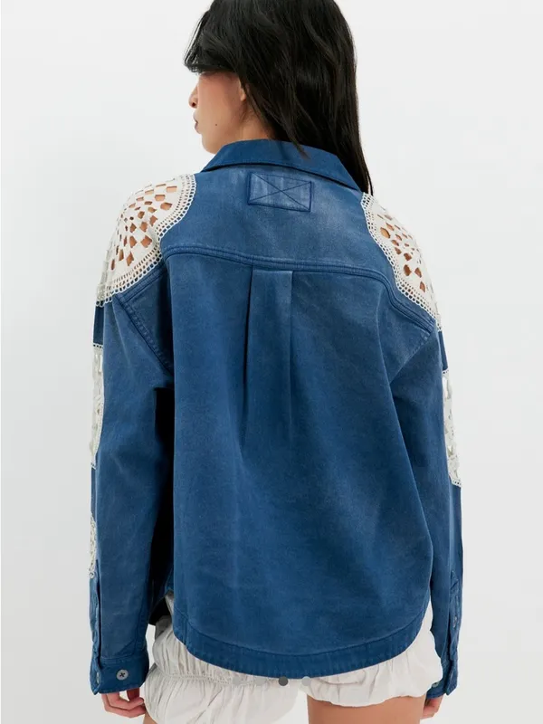 Free People Washed and Crafted Crochet Polo- Size Small - Image 2