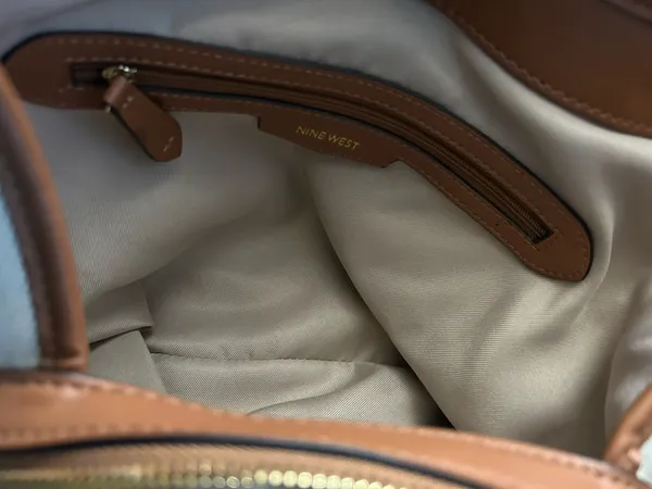 Nine West Cream Canvas Shoulder Tote Boho Bag with Brown Trim - Image 13