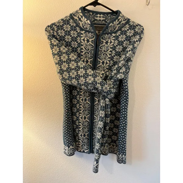 Classic Alpaca Blue White Snowflake Full Zip Cardigan Sweater 100% Alpaca Peru L - Image 2