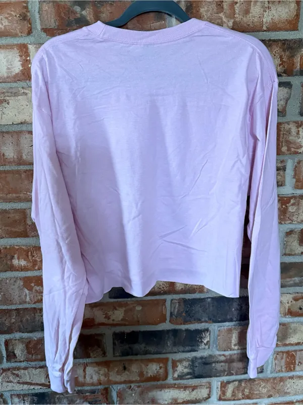 Gildan Light Pink Crop Long-Sleeve Tee with Rainbow Ghost Graphic - Image 4