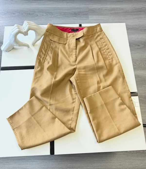 J.Crew Pleated High-Rise Khaki Crop Pants Pink Trim Size 4 Style AJ438 - Image 4
