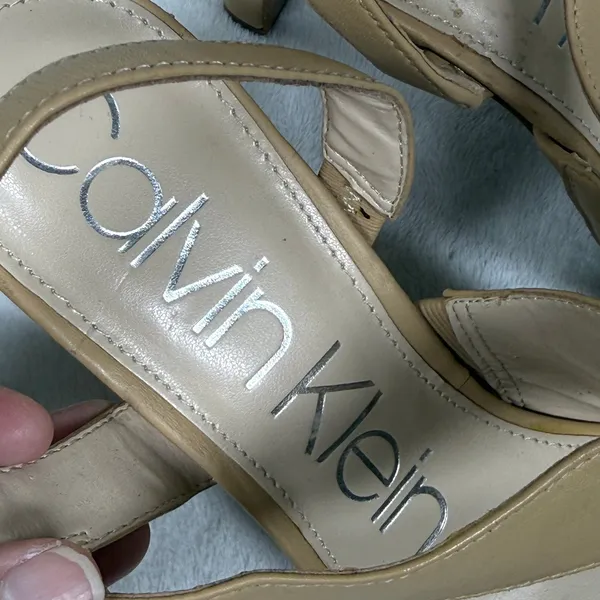 Calvin Klein Tan Leather Pointed Toe Slingback Asymmetrical Strap Heels 9.5‎ - Image 5