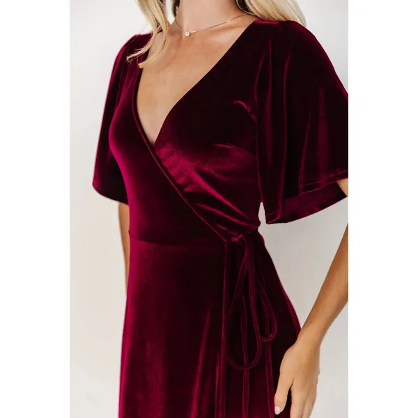 BALTIC BORN Meghan Velvet Wrap Maxi Dress Mulberry Purple Red Tie Waist X-Small - Image 5