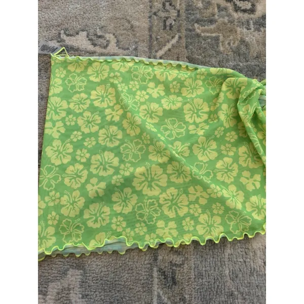 Kulani Kinis Mini Mesh Sarong - Lime Green Floral Cover-up Sarong Sz S NWT - Image 5