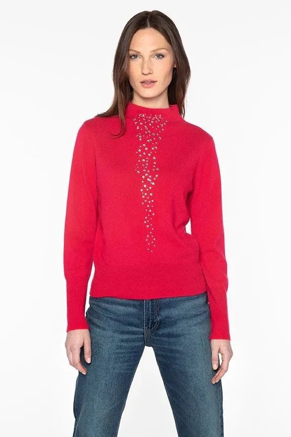 Kinross Cashmere 100% Cashmere Rhinestone Mock Neck Sweater Pink M NWT - Image 6