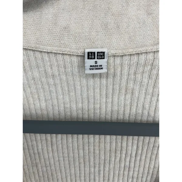 Uniqlo Women Cardigan Ribbed V-Neck Button Front Beige Small - Image 5