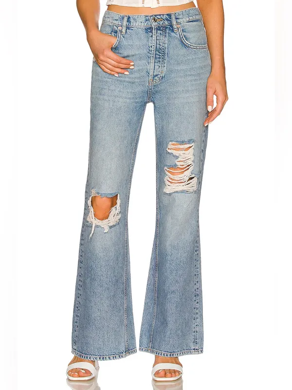 Free People New Dawn Flare Jeans Size 26 Distressed Denim Cotton We the Free - Image 2
