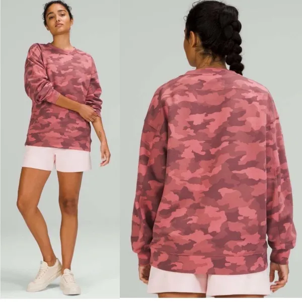 lululemon Perfectly‎ Oversized Crew Sweatshirt Sz 8 Camo Brier Rose - Image 2