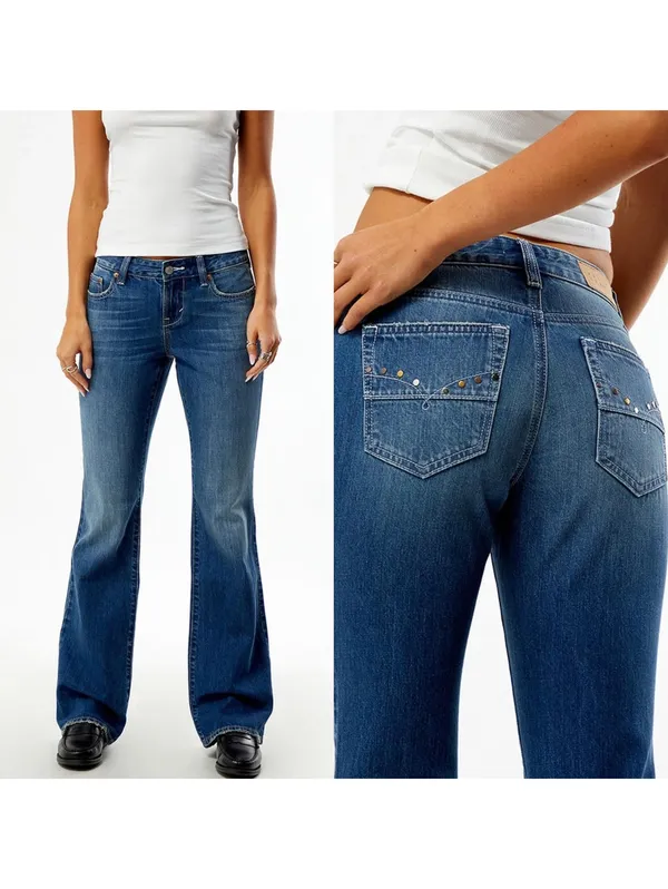 Pacsun Jade Low Rise Bootcut Jeans Pocket Studs Dark Blue NWT Sonoma Size 34 - Image 2