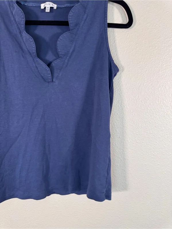 Lake Blue Pima Cotton Scalloped PJ Tank Top Womens M Pajama Sleep Shirt Cozy - Image 6