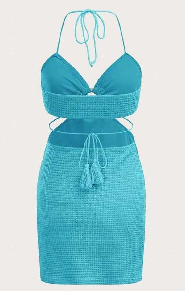 SheIn ICON O-ring Detail Tie Backless Halter Dress - Image 2