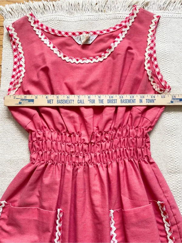 Vintage 50s 60s Komar Red Gingham Dress M Smocked Waist Pockets Retro Housewife - Image 8