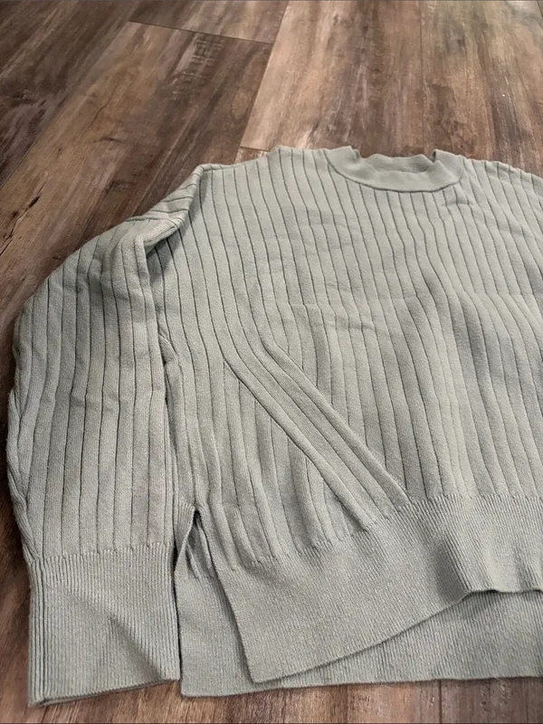 Abercrombie & Fitch Sage Green Ribbed Knit Lounge Relaxed Coastal Grandma Medium - Image 3