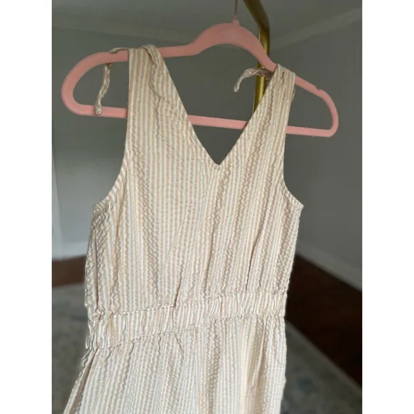 Level Eight Cotton Seersucker Romper Jumpsuit Striped Coastal Minimal Neutral‎ M - Image 5