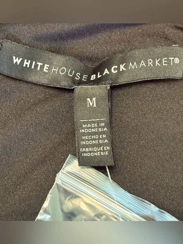 White House Black Market Black Long Sheer Sleeve Keyhole Blouse with Trim M NWT - Image 6