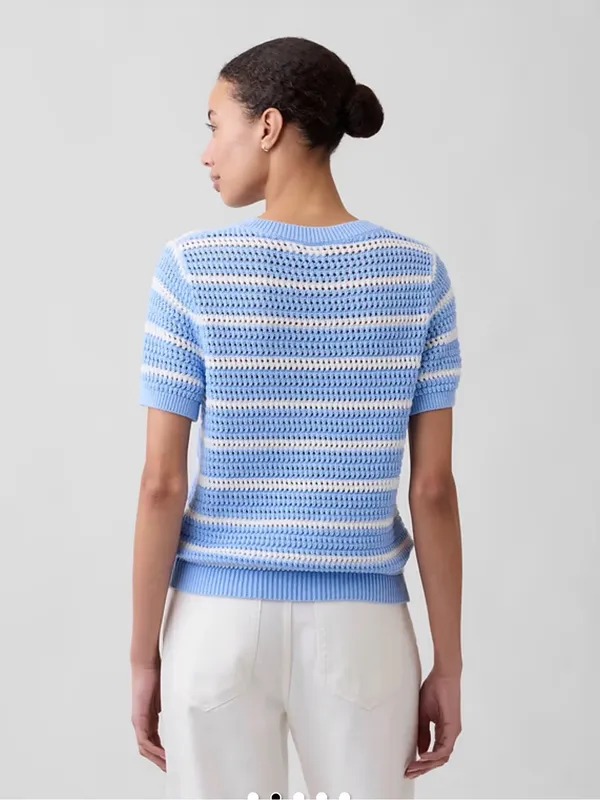 Gap blue/white crocheted knit 💯 cotton sweater. Size Medium. - Image 2