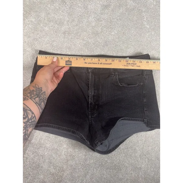 american eagle hi‎ rise shortie black shorts size 12 AEO denim x4 - Image 7