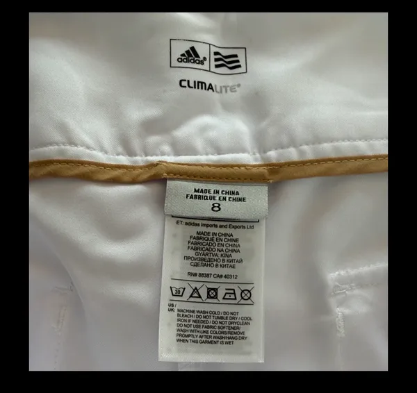 Adidas White Climalite golf pants - size 8 ***Refer to measurements. Great fabric pants for golf outings. Pants zip up. Gently warn and excellent condition. Measurements approximately 17” waste x 36.5” long x 10” rise. Non-smoking home. Priced to sell at as is condition. Don’t like my price, make reasonable offers! - Image 5