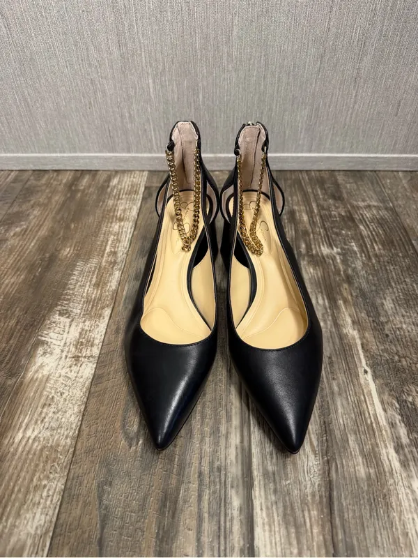 NWOB Jessica Simpson Black Leather Chain-Ankle Block Heel Pumps Size 5 - Image 16
