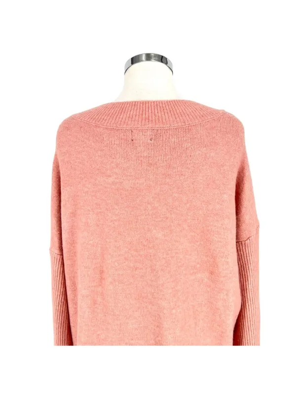 River Island V-Neck Oversized Sweater Gold Button Preppy Soft Girl Pink Large - Image 10