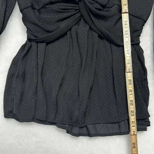 Anthropologie Pleione Twist Front Black Blouse SZ Medium Satin Long sleeve - Image 6