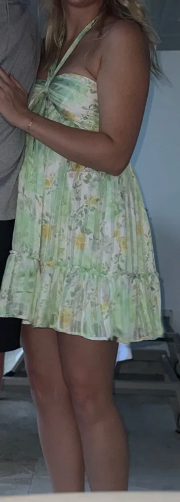 Lulus Radiantly Sweet Light Green and White Floral Halter Mini Dress - Image 9