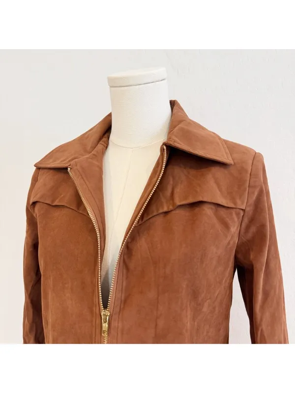 Commense Jacket Size‎ XS Camel Brown Faux Suede Zip Front Shoulder Pad Corpcore - Image 4